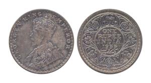 George V, Silver, Proof Rupee, 1935, Calcutta Mint. The date is known only by the Proof is