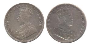 George V, Silver, Rupee, Lakhi of obv. Die crack at VI o’clock position on obv. About Extr