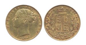 Great Britain, Victoria, Gold, Sovereign, 1873, shield on rev. Very Fine.