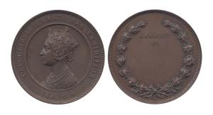 Calcutta International Exhibition, 1883-84, Copper, crowned bust of Queen Victoria, in ori