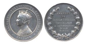Calcutta International Exhibition, 1883-84, Silver, crowned bust of Queen Victoria. Writte
