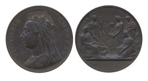Calcutta International Exhibition, 1883, copper, by J. S. & A. B. Wyon, crowned draped bus