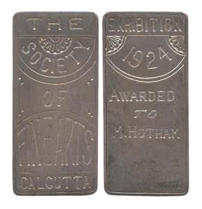 The Society of Fine Arts Calcutta, Exhibition 1924, Silver, rectangular silver bar, awarde