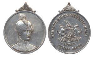Bundi, Bahadur Singh, Silver, bust of the king on obv; crest in the centre, dated 14 May 1