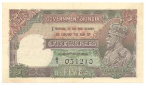 British India, George V, Rupees 5, 2nd issue, 1933, signed J. W. Kelly, (variant of Jhun# 