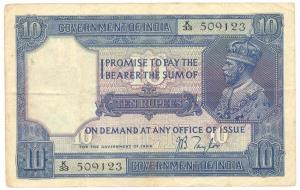 British India, George V, Rupees 10, 2nd issue, 1925, signed J. B. Taylor, (Jhun #7.2). Ver