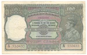 British India, George VI, Rupees 100, 1944, Calcutta, signed C. D. Deshmukh, (Jhun# 7.2D).