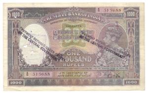British India, George VI, Rupees 1000, 1st issue, 1938, Calcutta, signed J. B. Taylor, Sta