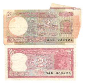 Republic of India, Rupees 2, Error, signed R. N. Malhotra, less than a quarter of the reve