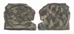 Ayodhya, Dhanadeva (1st century BC), Copper, unit, elephant to right on obv with Brahmi le