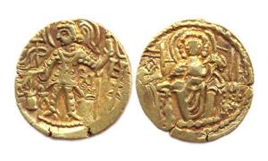 Later Kushanas, Kanishka II and successors, Gold, 7.66 g, Dinar, Ardoxo type, king standin
