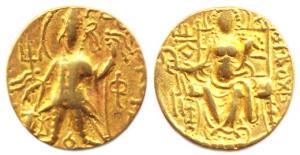 Later Kushanas, Gold, 7.74 g, Dinar, Ardoxo type, king standing frontally, facing left, ho