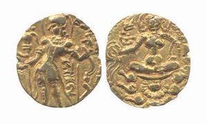 Guptas, Skandagupta, Gold, Dinar, 9 g, Archer type. Die cracks, About Very Fine, Scarce.
