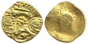 Yadavas of Devagri, Bhillam V, Gold, 3.75 g, Padma Tanka, Chalukya type obv with a number 