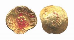 Yadavas of Devagiri, Singhana deva, Padma Tanka (Mit 1998, # 287). Deep struck with a cup-