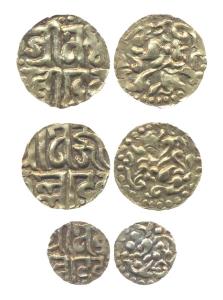 Kalachuris of Ratnapura, Gold (3), Prithvideva, 3.79 g; Jajjaladeva, 3.725 g; and Ratnadev