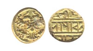 Vijayanagara, Devaraya II, Gold, Pagoda, Gandbherunda type. About Extremely Fine, Scarce.