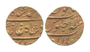 Muhammad Shah (AD 1719-1748), Gold, Mohur, Muazzamabad mint, AH 114x/11 (KM 438.16). Very 
