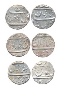 Three Mints, Silver (3), Rupee, Azamnagar, Bijapur and Sarkar Torgal Narsingpur Mints. Fin