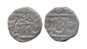 Silver, ½ Rupee, in the name of Shah Alam II, RY 44, katar to the left of RY date on rev. 
