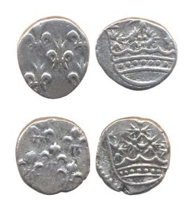 Pondicherry Mint, Silver (2), 2 Fanon, flowered crown type (KM# 49). Different varieties i