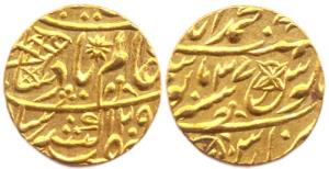 Muhammadabad Banaras Mint, Gold, 10.80 g, Mohur, in the name of Shah Alam II, AH 1209/37, 
