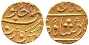 Surat Mint, Gold, 11.61 g, Mohur, in the name of Shah Alam II, RY 4(6), ND, issue of 1801-