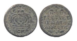 Bombay Pice, Tin, BOMB below crown on obv, legend on rev, ND, 1754 issue (KM# 156.2). Abou