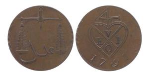 Double Pice, Copper, oblique milling, 1791. UNC, Very Rare in this condition.
