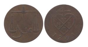 1-1/2 Pice, Copper, 1791, oblique milling. About Very Fine, Rare.