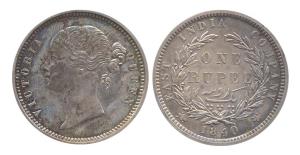 Victoria Queen, Silver, Rupee, 1840. Restrike Proof, Very Rare.
