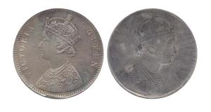 Victoria Queen, Silver, Lakhi Rupee, obv Lakhi on rev. About Very Fine, Rare.