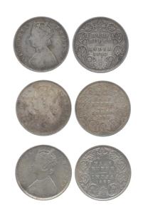 Victoria Empress, Silver (3), ½ Rupee, 1899, 1892 and 1893. Fine to Very Fine, Scarce. (3)