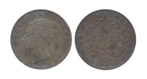 Victoria Empress, Silver, ¼ Rupee, Continuous legend type, 1840. About Extremely Fine, Sca