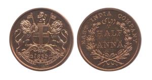 1/2 Anna, Copper, 1835. (Prid #132). Proof, Scarce.