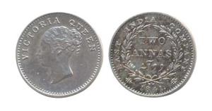 Victoria Queen, Silver, 2 Annas, 1841. Continuous legend. (Prid #114). Proof, Scarce.