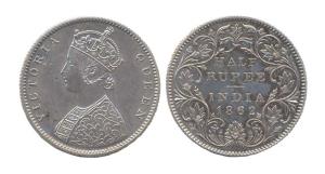Victoria Queen, Silver, ½ Rupee 1862. Calcutta mint, rev II. (Prid #252). Proof, minor spo