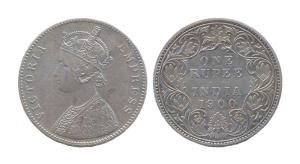 Victoria Queen, Silver, Rupee, 1900. Bombay Mint, Mule, obv type A1, rev type I. Not repor