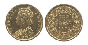 Victoria Queen, Gold, Rupees 10, 1870. (Prid #29). Proof, hairline scratches on obverse, R