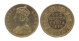 Victoria Queen, Gold Mohur, 1870. (Prid #11). Proof, hairline scratches on obverse, Rare.