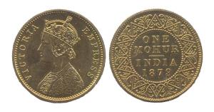 Victoria Empress, Gold, Mohur, 1879. (Prid #16). Proof, hairline scratch near face, Rare.