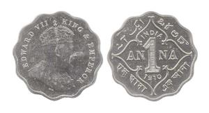 Edward VII, Nickel, 1 Anna, 1910. Bombay mint, B incuse on crown. (Prid #929). Proof, hair