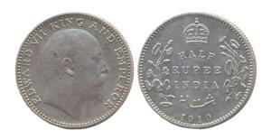 Edward VII, ½ Rupee, 1910. Bombay mint. (Prid #317). Proof, minor spotting on obverse, Sca