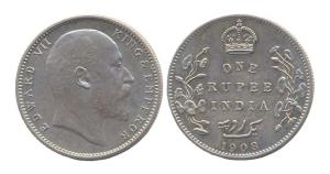 Edward VII, Rupee, 1908. Bombay mint. (Prid #204). Proof, minor spots on obverse, Scarce.
