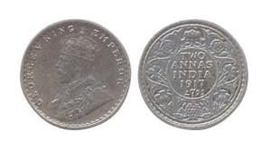 George V, Silver, 2 Annas, 1917. Bombay mint. Not reported in Pridmore. Proof, Rare