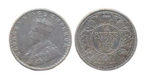George V, Silver, ¼ Rupee, 1925. Bombay Mint. (Prid #458). Proof, Scarce.