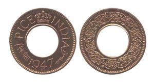 Copper, 1 Pice, 1947, High crown, value written in Devnagri 1 Paisa, Bombay Mint. (Prid #7