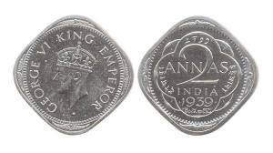 George VI, Cupro-Nickel, 2 Annas, 1939, Mature Bust, Bombay Mint. (Prid #914). Proof, Scar