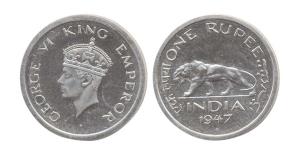 George VI, Nickel, Rupee, 1947, Bombay Mint, value written in Devnagri and Urdu, security 
