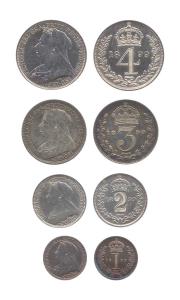 Great Britain, Victoria, silver (4), Set of 4: 1 Penny, 2, 3 and 4 Pence, 1899. All UNC, S